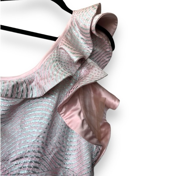 Nha Khanh Blush/Silver Metallic Ruffle One Shoulder Fit & Flare Caspian Dress - Picture 4 of 9